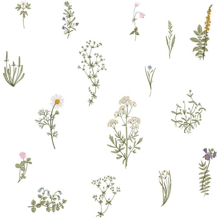 Papel decorativo pared botánico de FLORES Silvestres y aromáticas
