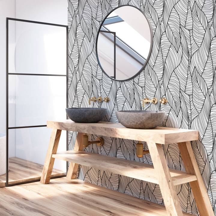 Papel pintado decorativo para pares hojas negras