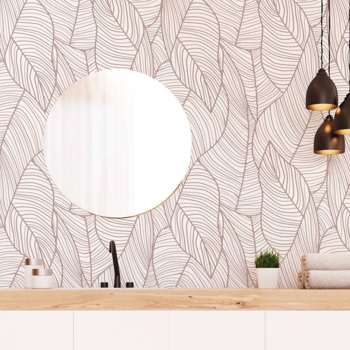 Papel pintado textil paredes HOJAS malva