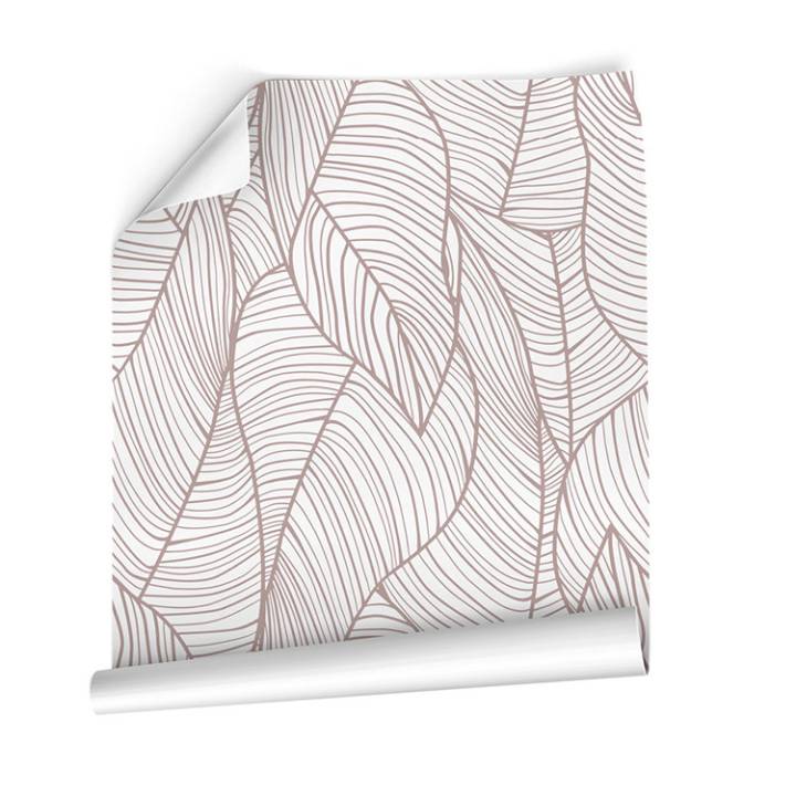 Papel pintado textil paredes HOJAS malva