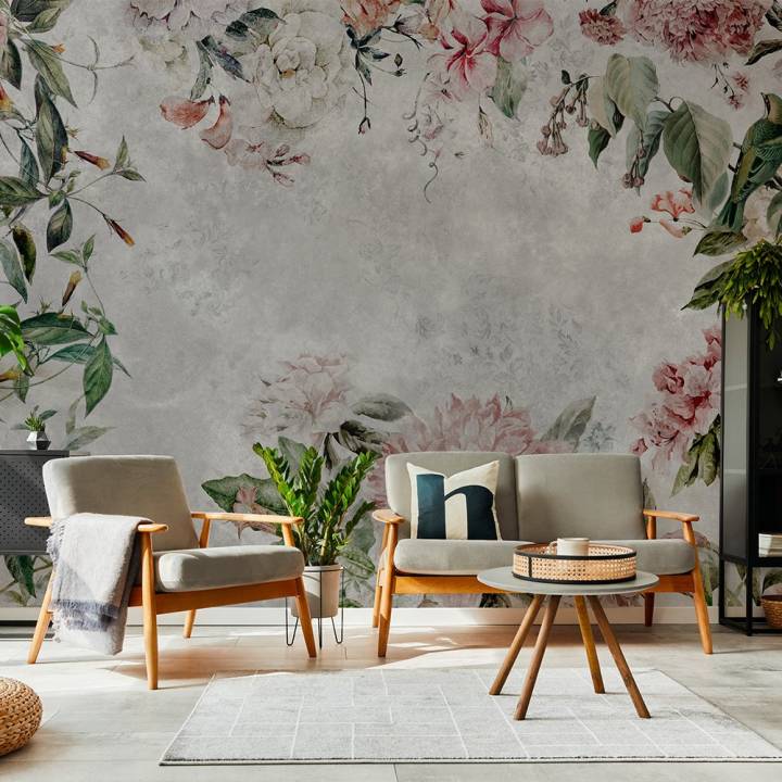 Papel mural decorativo flores artísticas