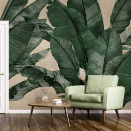 Mural autoadhesivo: hojas tropicales verdes