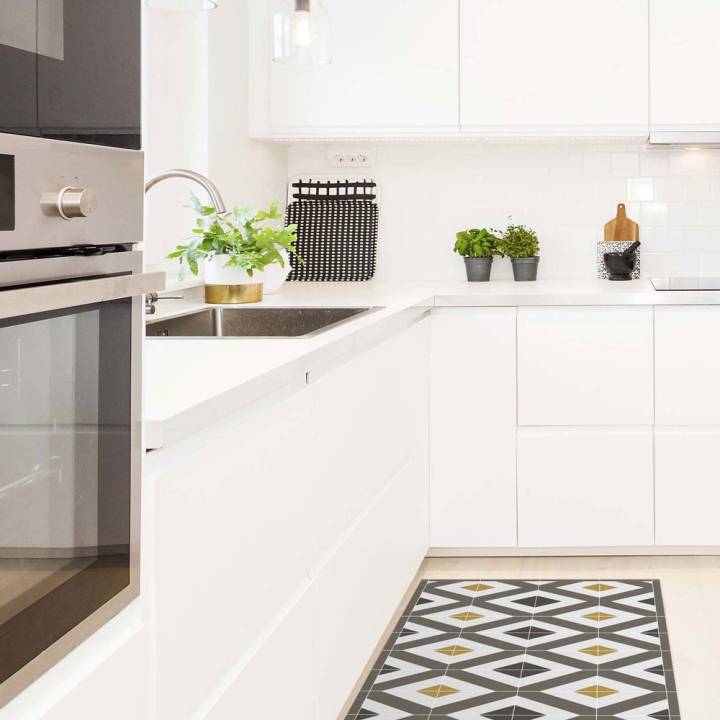 Alfombra de pasillo o cocina diseño hidráulico geométrico con rombos