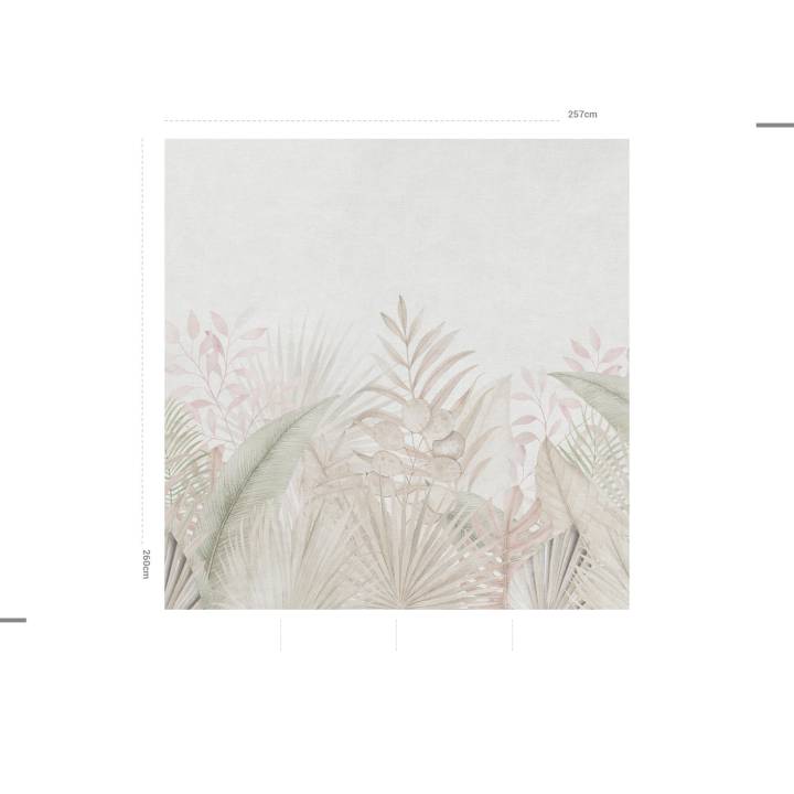 Mural botánico con plantas tropicales en tonos claros