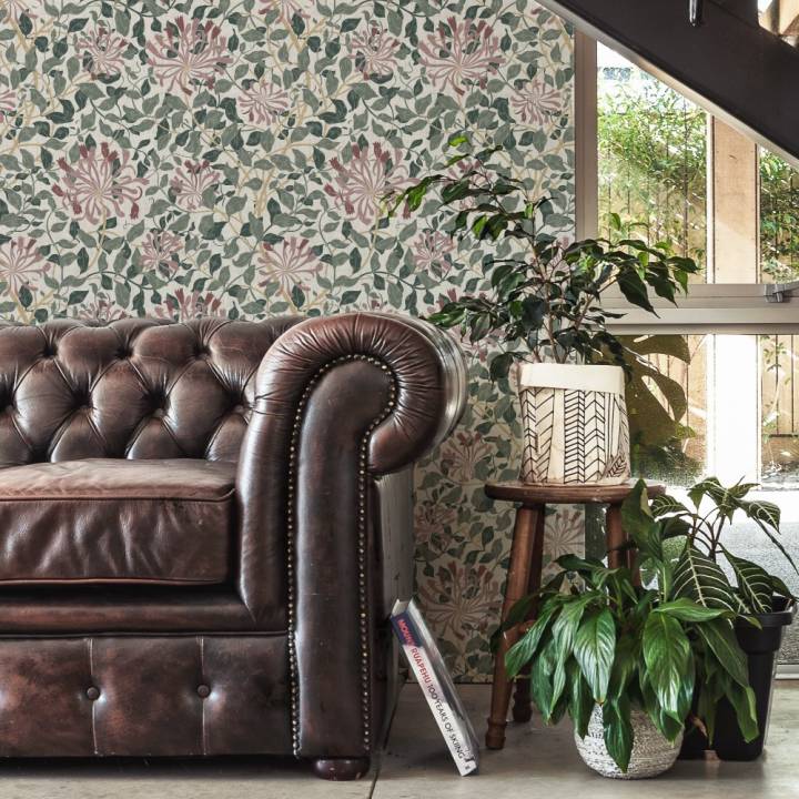 Papel de pared estampado de hojas tipo Casita de campo