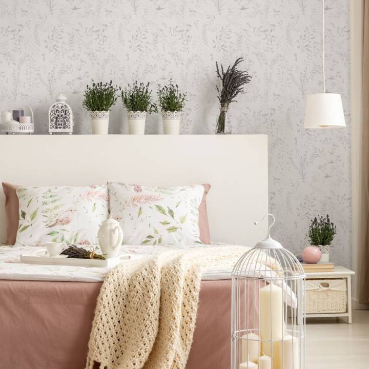 Papel pintado textil adhesivo con hojas a lápiz