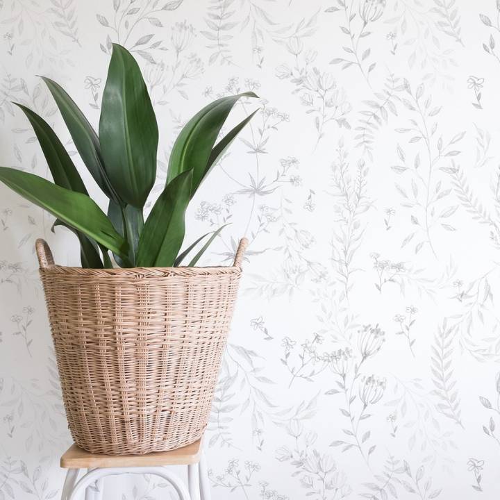 Papel pintado textil adhesivo con hojas a lápiz