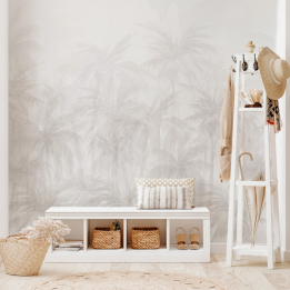 Mural textil, diseño botánico, con sombras de palmeras