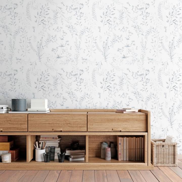 Papel pintado textil adhesivo con hojas a lápiz