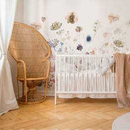 Mural adhesivo textil blanco con flores silvestres